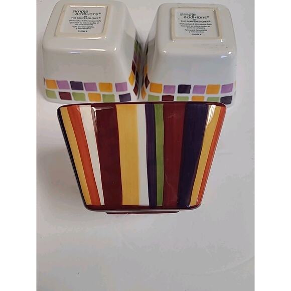 Pampered Chef Simple Additions Tiles Small Ceramic Square Bowl Set of 3 - Picture 5 of 7